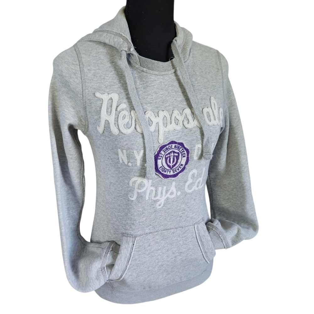 2010s Aeropostale Gray Pullover Patch Spellot Hoodie Sz S